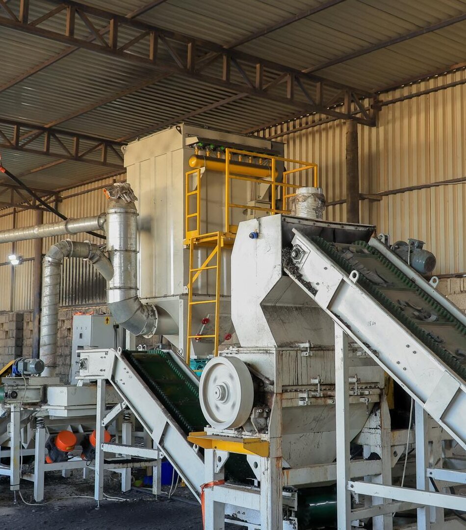Granulator, feed conveyors and dust collection equipment on Bedrock’s tyre recycling line